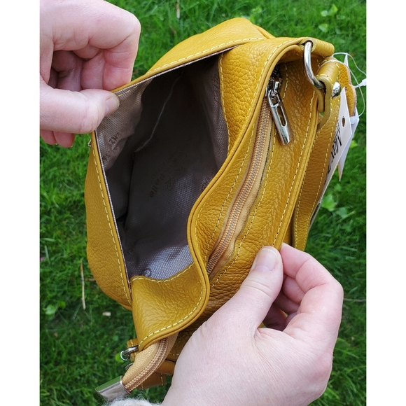 Mustard Yellow Pebbled Leather Small Crossbody Bag - Picture 6 of 11